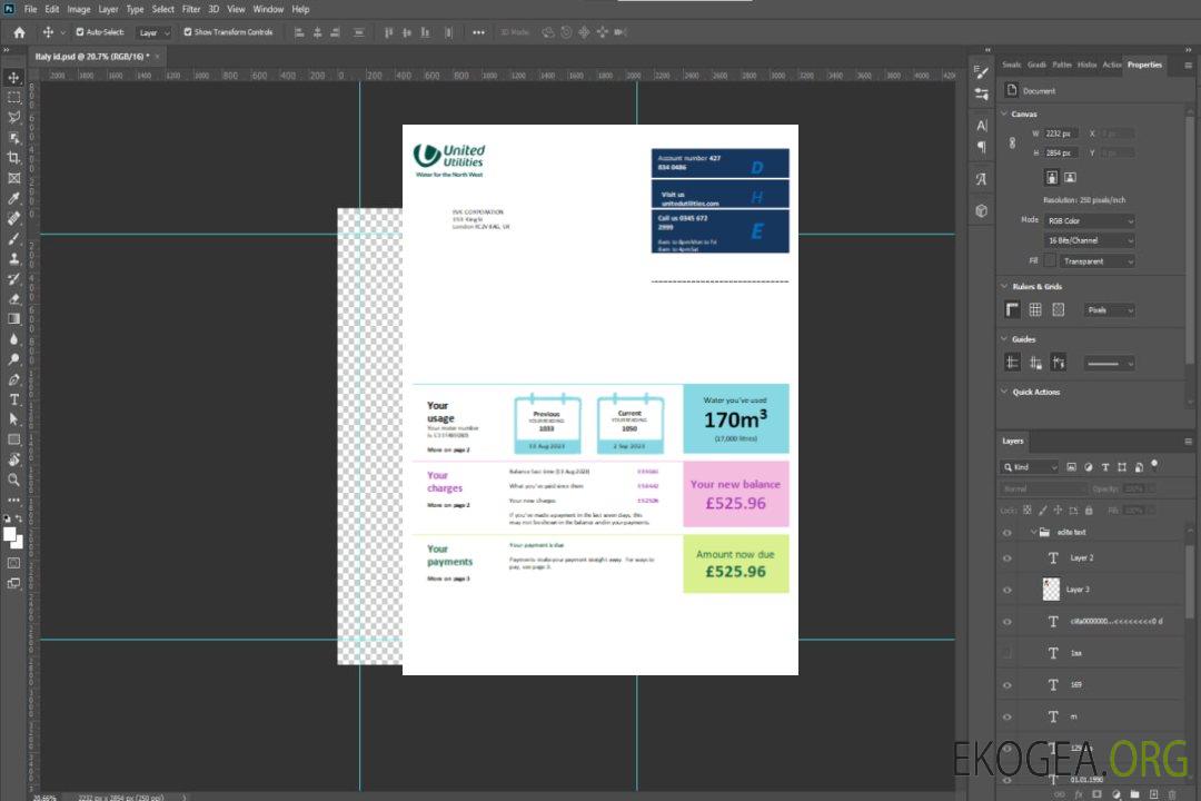 Facture commerciale de services publics de United Utilities, SCR template Facture commerciale de services publics de United Utilities, SCR template